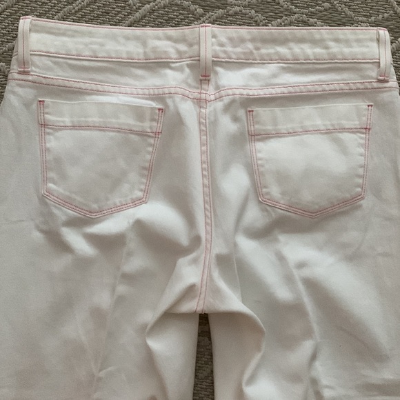 L.L. Bean White Jeans: Pink Stitching accents, Ribbon belt, Bootcut & Wider Leg - Picture 7 of 12